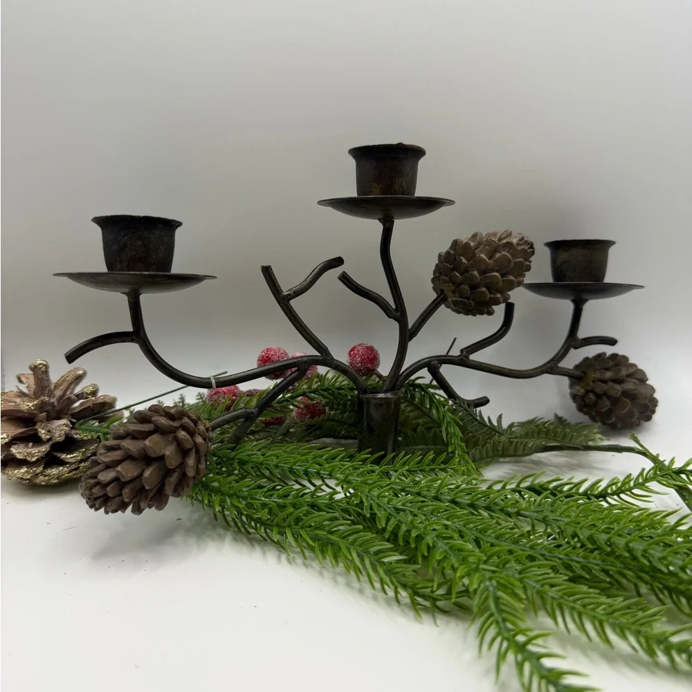 Rustic Metal Pinecone Wine Bottle Candle Stick Holder - Picture 16 of 17